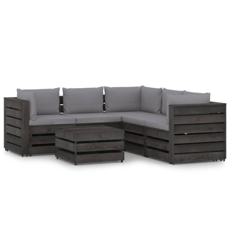 vidaXL 6-tlg. Garten-Lounge-Set mit Kissen Grau Imprägniertes Holz