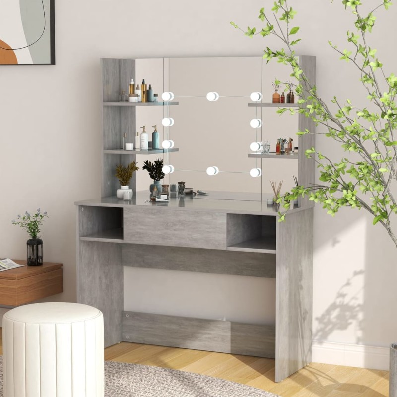 vidaXL Schminktisch mit LED-Beleuchtung 100x40x135 cm MDF Betongrau vidaXL Schminktisch mit LED-Beleuchtung 100x40x135 cm MDF Betongrau