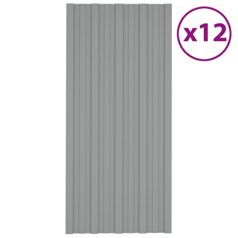 vidaXL Dachpaneele 12 Stk. Verzinkter Stahl Grau 100x45 cm vidaXL Dachpaneele 12 Stk. Verzinkter Stahl Grau 100x45 cm