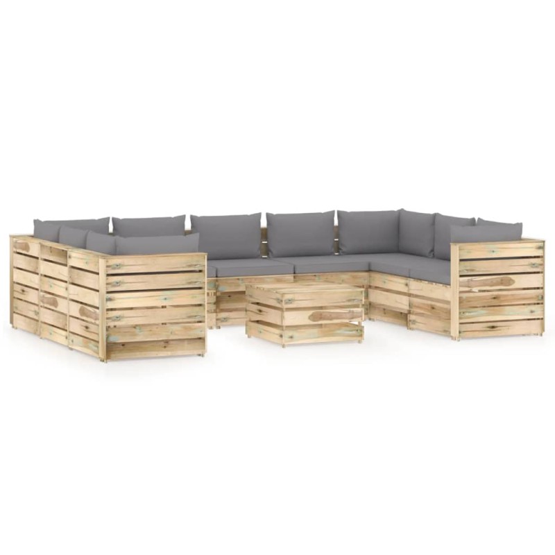 vidaXL 10-tlg. Garten-Lounge-Set mit Kissen Grün Imprägniertes Holz vidaXL 10-tlg. Garten-Lounge-Set mit Kissen Grün Imprägniertes Holz
