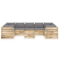 vidaXL 10-tlg. Garten-Lounge-Set mit Kissen Grün Imprägniertes Holz