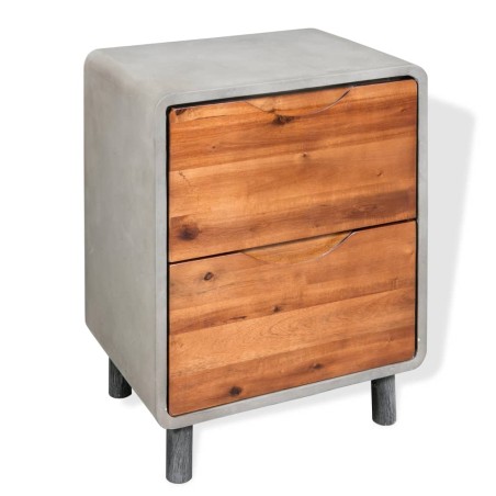 vidaXL Nachttisch Beton Akazienholz Massiv 40 x 30 x 50 cm
