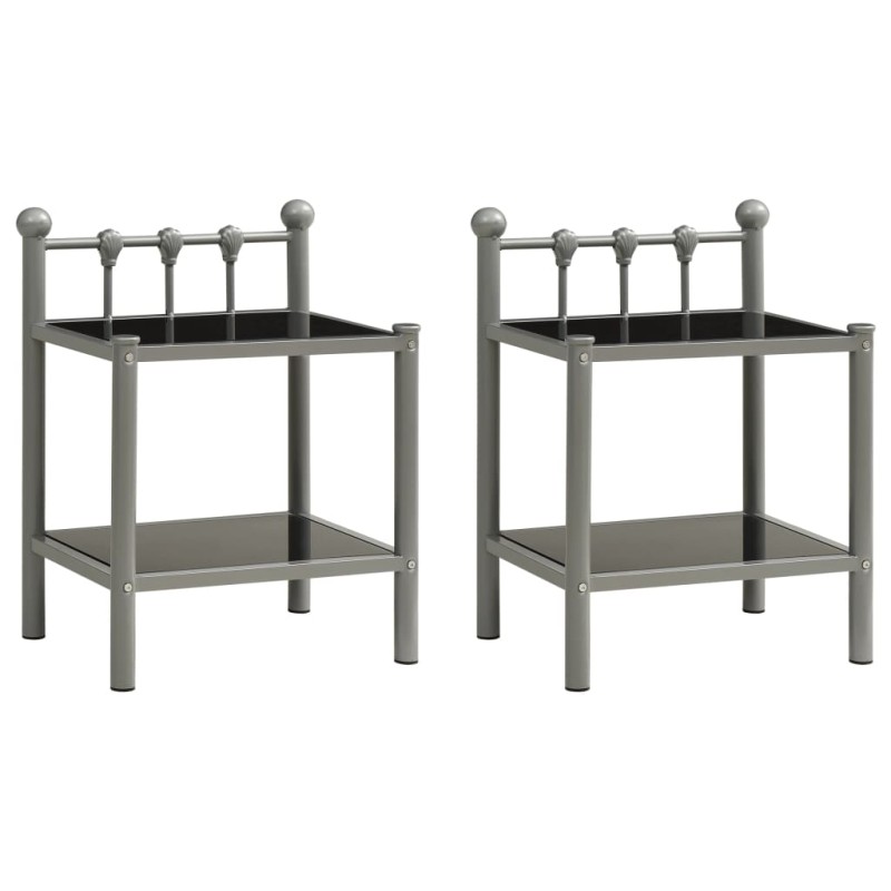 vidaXL Nachttische 2 Stk. Grau und Schwarz Metall und Glas vidaXL Nachttische 2 Stk. Grau und Schwarz Metall und Glas