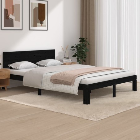 vidaXL Massivholzbett Schwarz Kiefer 140x200 cm