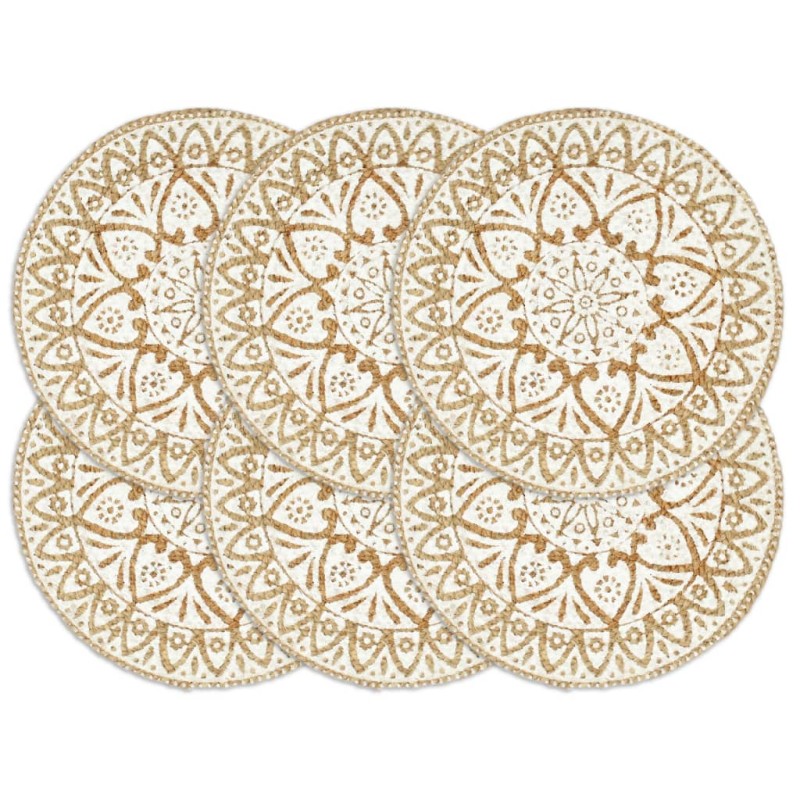 vidaXL Tischsets 6 Stk. Weiß 38 cm Rund Jute vidaXL Tischsets 6 Stk. Weiß 38 cm Rund Jute