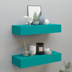 vidaXL Wand-Schubladenregale 2 Stk. Blau 60x23,5x10 cm MDF