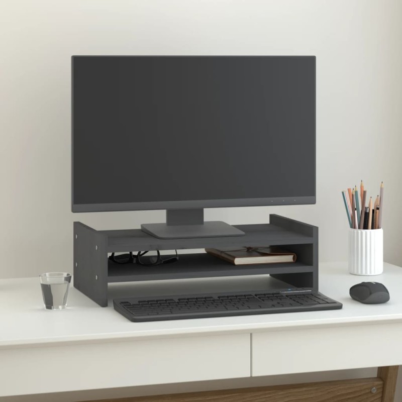 vidaXL Monitorständer Grau 50x27x15 cm Massivholz Kiefer vidaXL Monitorständer Grau 50x27x15 cm Massivholz Kiefer