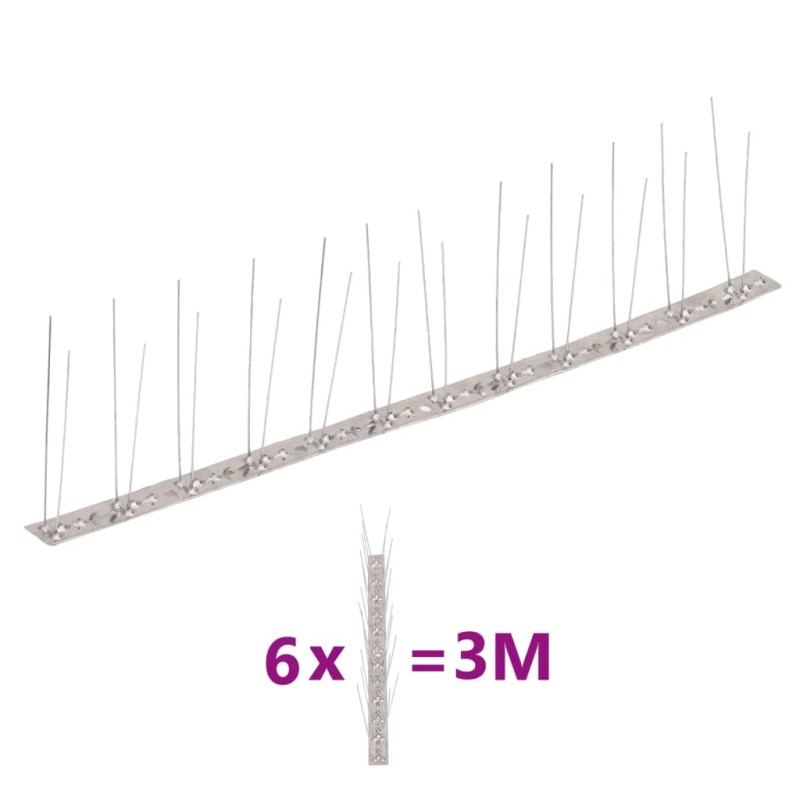 vidaXL 6-tlg. Taubenabwehr Spikes-Set Edelstahl 3 m 2-reihig vidaXL 6-tlg. Taubenabwehr Spikes-Set Edelstahl 3 m 2-reihig