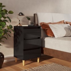 vidaXL Nachttisch mit Massivholz-Beinen Hochglanz-Schwarz 40x35x69 cm