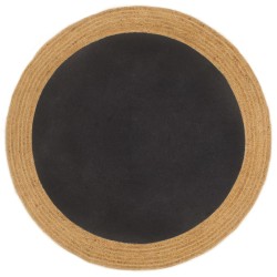 vidaXL Teppich Geflochten Schwarz & Natur 120 cm Jute & Baumwolle Rund