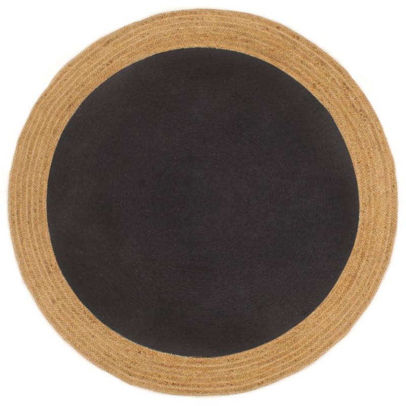 vidaXL Teppich Geflochten Schwarz & Natur 120 cm Jute & Baumwolle Rund vidaXL Teppich Geflochten Schwarz & Natur 120 cm Jute & Baumwolle Rund