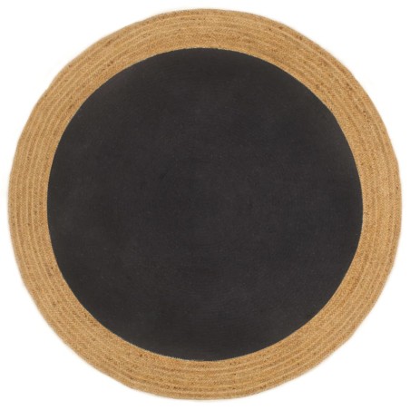 vidaXL Teppich Geflochten Schwarz & Natur 120 cm Jute & Baumwolle Rund