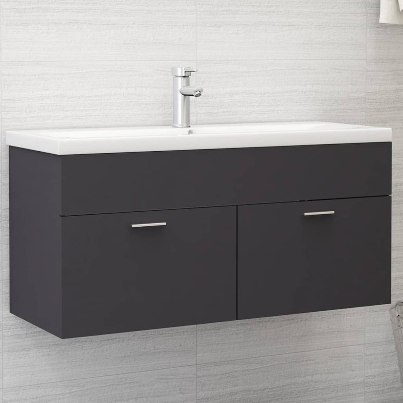 vidaXL Waschbeckenunterschrank Grau 100x38,5x46 cm Holzwerkstoff vidaXL Waschbeckenunterschrank Grau 100x38,5x46 cm Holzwerkstoff