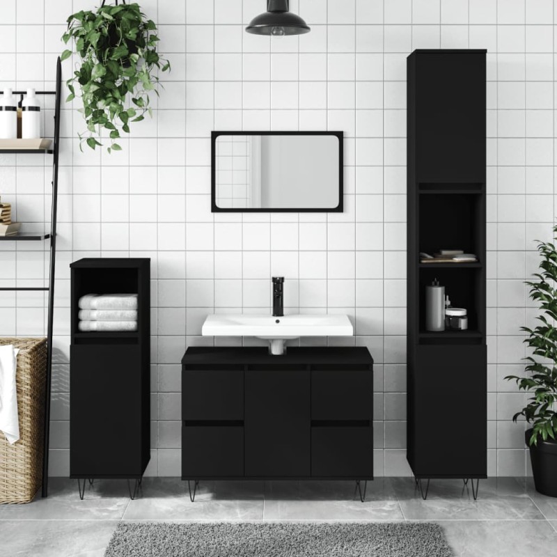 vidaXL Badschrank Schwarz 80x33x60 cm Holzwerkstoff vidaXL Badschrank Schwarz 80x33x60 cm Holzwerkstoff