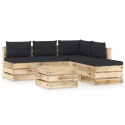 vidaXL 6-tlg. Garten-Lounge-Set mit Kissen Grün Imprägniertes Holz