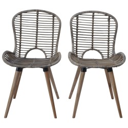vidaXL Esszimmerstühle 2 Stk. Braun Natürliches Rattan 