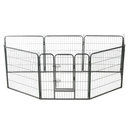 vidaXL Hunde-Laufgitter 8 Paneele Stahl 80 x 80 cm Schwarz