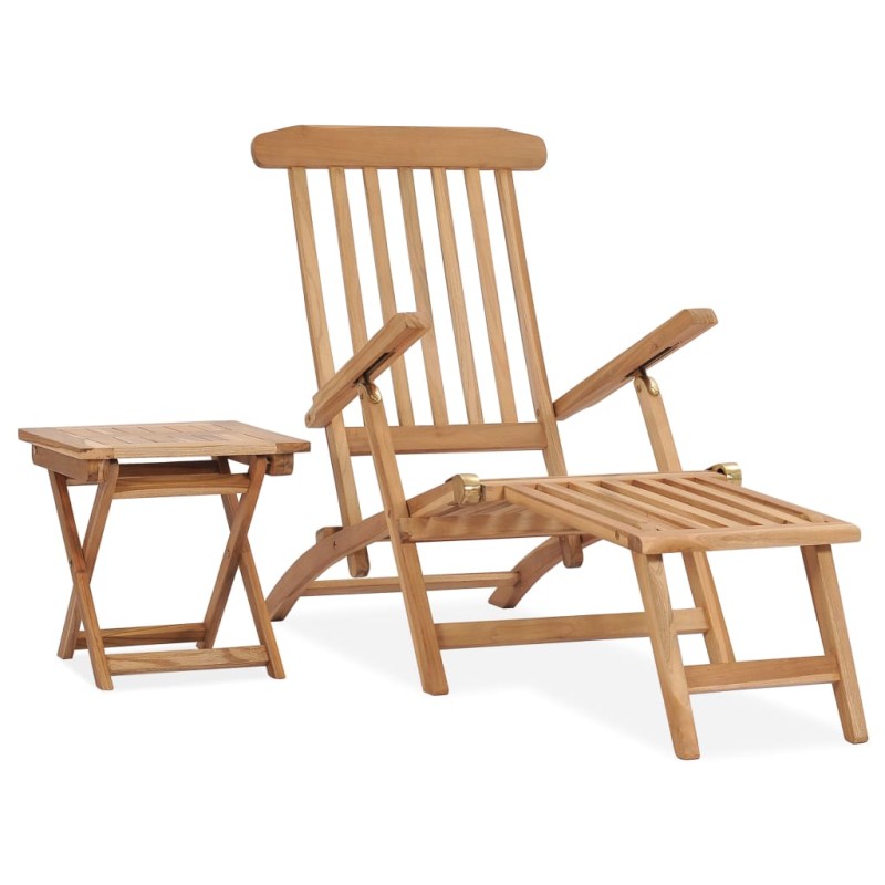 vidaXL Garten-Liegestuhl mit Fußstütze und Tisch Massivholz Teak vidaXL Garten-Liegestuhl mit Fußstütze und Tisch Massivholz Teak
