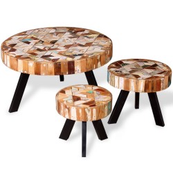 vidaXL Dreiteiliges Couchtisch-Set Altholz Massiv