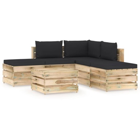 vidaXL 6-tlg. Garten-Lounge-Set mit Kissen Grün Imprägniertes Holz