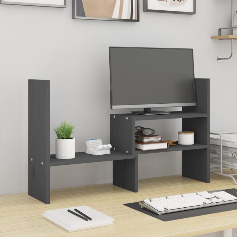 vidaXL Monitorständer Grau (39-72)x17x43 cm Massivholz Kiefer vidaXL Monitorständer Grau (39-72)x17x43 cm Massivholz Kiefer