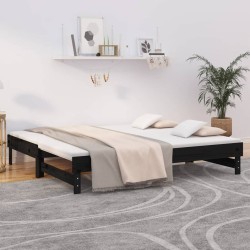 vidaXL Tagesbett Ausziehbar Schwarz 2x(90x190) cm Massivholz Kiefer