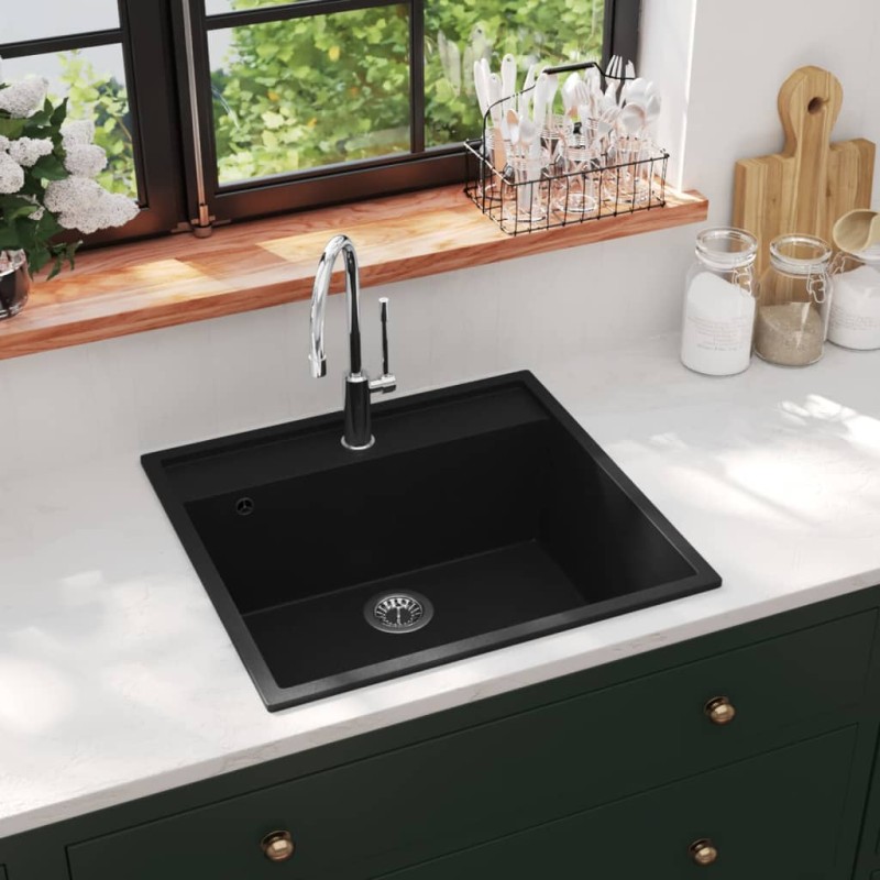 vidaXL Küchenspüle mit Überlauf Schwarz Granit vidaXL Küchenspüle mit Überlauf Schwarz Granit