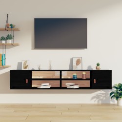 vidaXL Wandschränke 2 Stk. Schwarz 80x30x30 cm Massivholz Kiefer