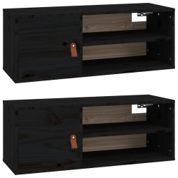 vidaXL Wandschränke 2 Stk. Schwarz 80x30x30 cm Massivholz Kiefer