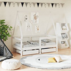 vidaXL Kinderbett mit Schubladen Weiß 70x140 cm Massivholz Kiefer