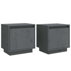 vidaXL Nachttische 2 Stk. Grau 40x30x40 cm Massivholz Kiefer