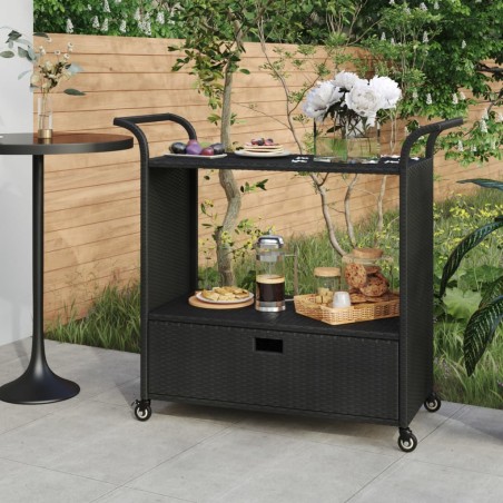 vidaXL Barwagen mit Schublade Schwarz 100x45x97 cm Poly Rattan  