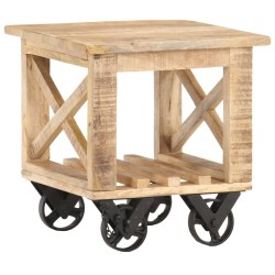 vidaXL Beistelltisch mit Rädern 40x40x42 cm Raues Mangoholz 