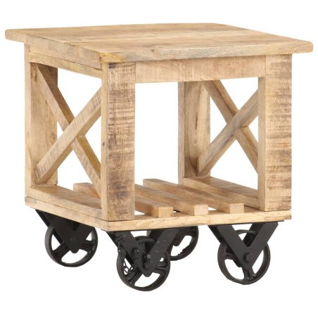 vidaXL Beistelltisch mit Rädern 40x40x42 cm Raues Mangoholz 