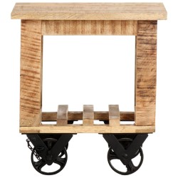 vidaXL Beistelltisch mit Rädern 40x40x42 cm Raues Mangoholz 
