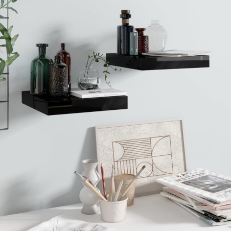 vidaXL Wandregale Schwebend 2 Stk. Hochglanz-Schwarz 23x23,5x3,8cm MDF