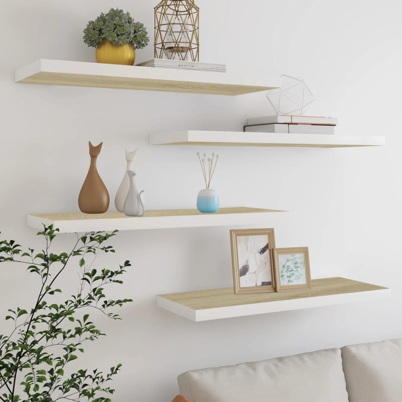 vidaXL Schweberegale 4 Stk. Eichen-Optik und Weiß 80x23,5x3,8 cm MDF vidaXL Schweberegale 4 Stk. Eichen-Optik und Weiß 80x23,5x3,8 cm MDF