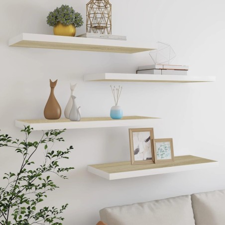 vidaXL Schweberegale 4 Stk. Eichen-Optik und Weiß 80x23,5x3,8 cm MDF