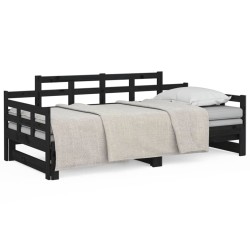 vidaXL Tagesbett Ausziehbar Schwarz Massivholz Kiefer 2x(80x200) cm