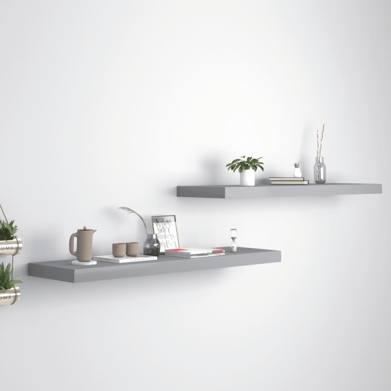 vidaXL Schwebende Wandregale 2 Stk. Grau 90x23,5x3,8cm MDF vidaXL Schwebende Wandregale 2 Stk. Grau 90x23,5x3,8cm MDF
