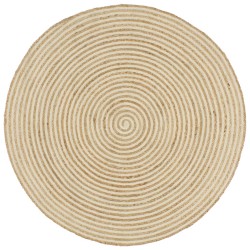vidaXL Teppich Handgefertigt Jute mit Spiralen-Design Weiß 120 cm 
