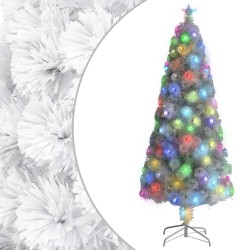 vidaXL Künstlicher Weihnachtsbaum mit LED Weiß 180 cm Glasfaser