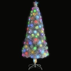 vidaXL Künstlicher Weihnachtsbaum mit LED Weiß 180 cm Glasfaser