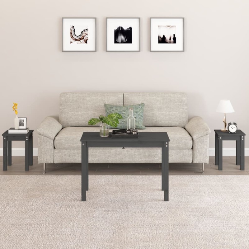 vidaXL Satztische 3 Stk. Grau Massivholz Kiefer vidaXL Satztische 3 Stk. Grau Massivholz Kiefer