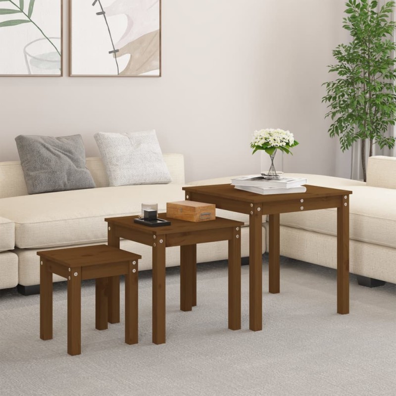 vidaXL Satztische 3 Stk. Honigbraun Massivholz Kiefer vidaXL Satztische 3 Stk. Honigbraun Massivholz Kiefer