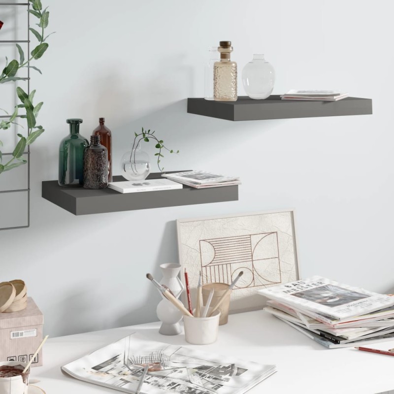 vidaXL Schwebende Wandregale 2 Stk. Hochglanz-Grau 40x23x3,8cm MDF vidaXL Schwebende Wandregale 2 Stk. Hochglanz-Grau 40x23x3,8cm MDF