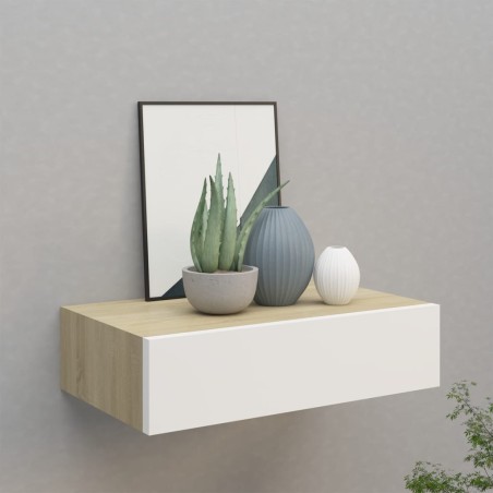 vidaXL Wand-Schubladenregal Eiche und Weiß 40x23,5x10 cm MDF