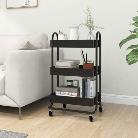 vidaXL 3-Etagen-Wagen Schwarz 43x34x79 cm Stahl  