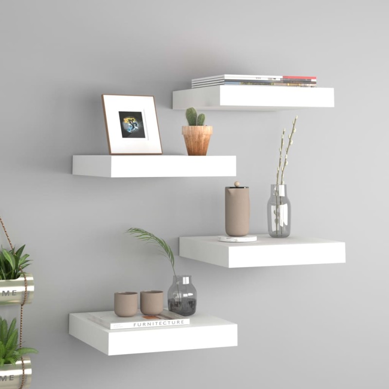 vidaXL Schwebende Wandregale 4 Stk. Weiß 23x23,5x3,8cm MDF vidaXL Schwebende Wandregale 4 Stk. Weiß 23x23,5x3,8cm MDF