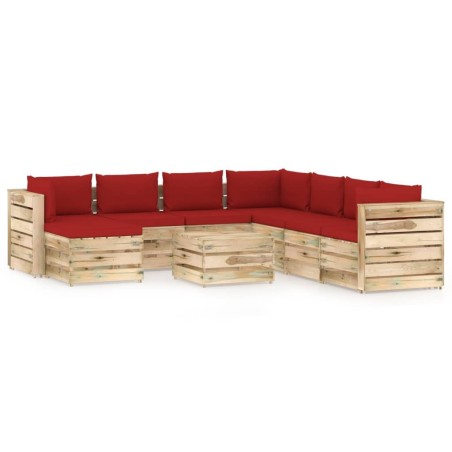 vidaXL 9-tlg. Garten-Lounge-Set mit Kissen Grün Imprägniertes Holz